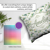 Custom Name White Lotus Flower Botanical Watercolor Pattern Name Square Filled Cushion Throw Pillow Sofa Bed Home Decor Zip Washable UK Made