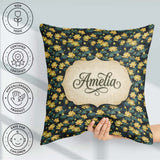 Custom Name Golden Pond Floral Nature Seamless Pattern Name Cute Square Filled Cushion Throw Pillow Sofa Bed Home Decor Zip Washable UK Made