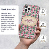 Pink Lotus Flower Botanical Watercolor Seamless Custom Name Protective Phone Case Mobile Cover Durable Everyday Smartphone Shock Resistant