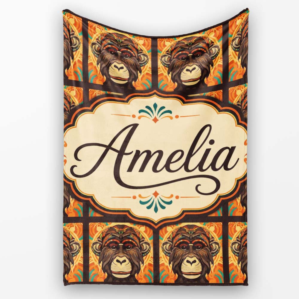 Colorful Tribal Monkey Face Abstract Art Seamless Pattern Custom  Personalised Custom Name Super Soft Fleece Blanket Bed Sofa Throw