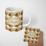 Personalized Custom Name Golden Monkey Portrait Ornamental Medallion Seamless Pattern Name 11oz Ceramic Coffee Tea Mug White Large Handle