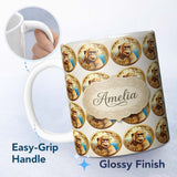 Personalized Custom Name Golden Monkey Portrait Ornamental Medallion Seamless Pattern Name 11oz Ceramic Coffee Tea Mug White Large Handle