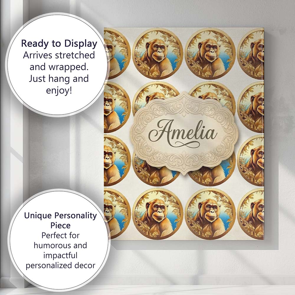 Personalised Name Golden Monkey Portrait Custom  Unique Gift Idea Elegant Feature Canvas Wall Art Print Decor Picture Ready to Hang