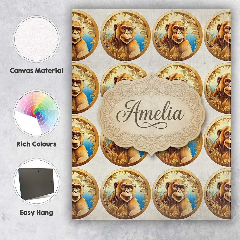 Personalised Name Golden Monkey Portrait Custom  Unique Gift Idea Elegant Feature Canvas Wall Art Print Decor Picture Ready to Hang