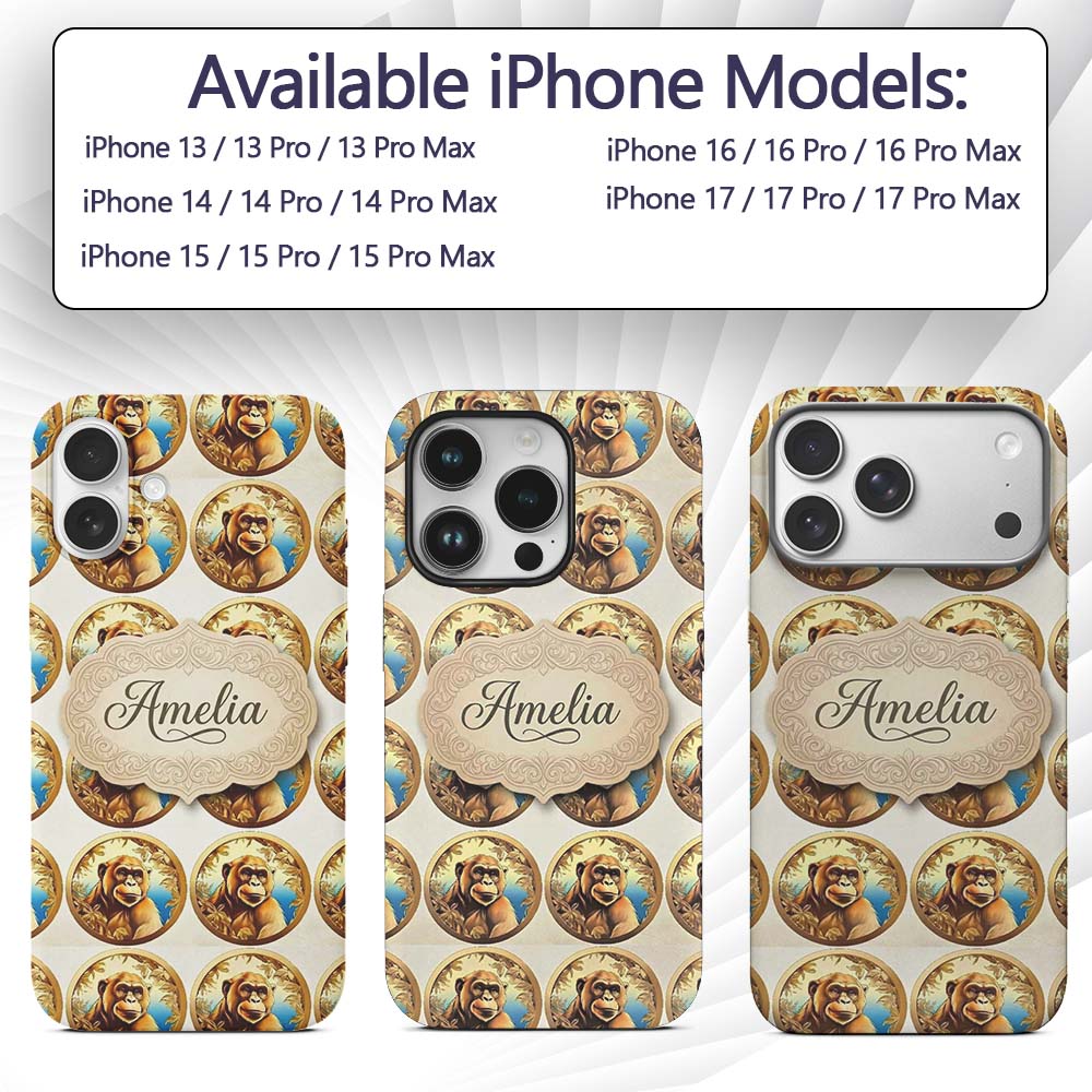 Golden Monkey Portrait Ornamental Printed Design Custom Name Protective Phone Case Mobile Cover Durable Everyday Smartphone Shock Resistant