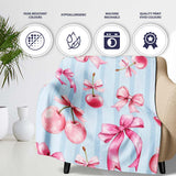 Watercolor Pink Cherry Ribbon Bow Blue Vertical Stripe Background  Personalised Custom Name Super Soft Fleece Blanket Bed Sofa Throw