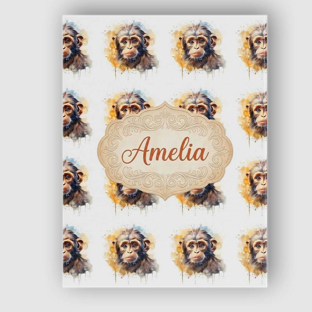 Personalised Name Watercolor Baby Monkey Custom  Unique Gift Idea Elegant Feature Canvas Wall Art Print Decor Picture Ready to Hang