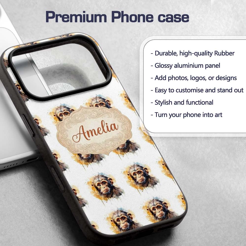 Watercolor Baby Monkey Cute Animal Printed Design Custom Name Protective Phone Case Mobile Cover Durable Everyday Smartphone Shock Resistant