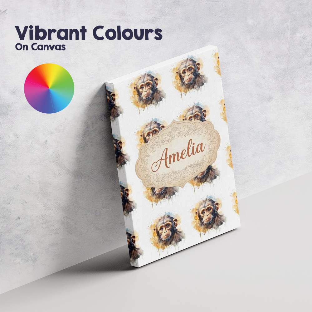 Personalised Name Watercolor Baby Monkey Custom  Unique Gift Idea Elegant Feature Canvas Wall Art Print Decor Picture Ready to Hang