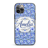 Blue Floral Blossom Botanical Garden Seamless Custom Name Protective Phone Case Mobile Cover Durable Everyday Smartphone Shock Resistant