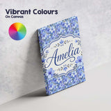 Personalised Name Blue Floral Blossom Custom Modern Room Accent Creative Decorator Style Canvas Wall Art Print Decor Picture Ready to Hang