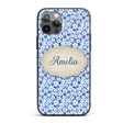 Blue White Daisy Floral Seamless Pattern Soft Custom Name Protective Phone Case Mobile Cover Durable Everyday Smartphone Shock Resistant