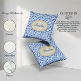 Custom Name Blue White Daisy Floral Pattern Botanical Background Square Filled Cushion Throw Pillow Sofa Bed Home Decor Zip Washable UK Made