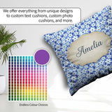 Custom Name Blue White Daisy Floral Pattern Botanical Background Square Filled Cushion Throw Pillow Sofa Bed Home Decor Zip Washable UK Made