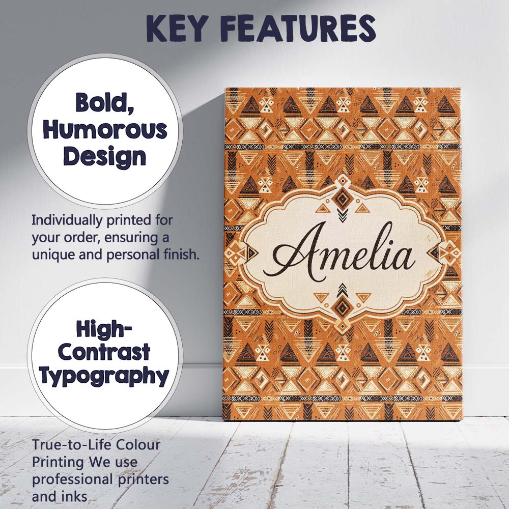 Personalised Name Tribal Geometric Earth Custom  Unique Gift Idea Elegant Feature Canvas Wall Art Print Decor Picture Ready to Hang