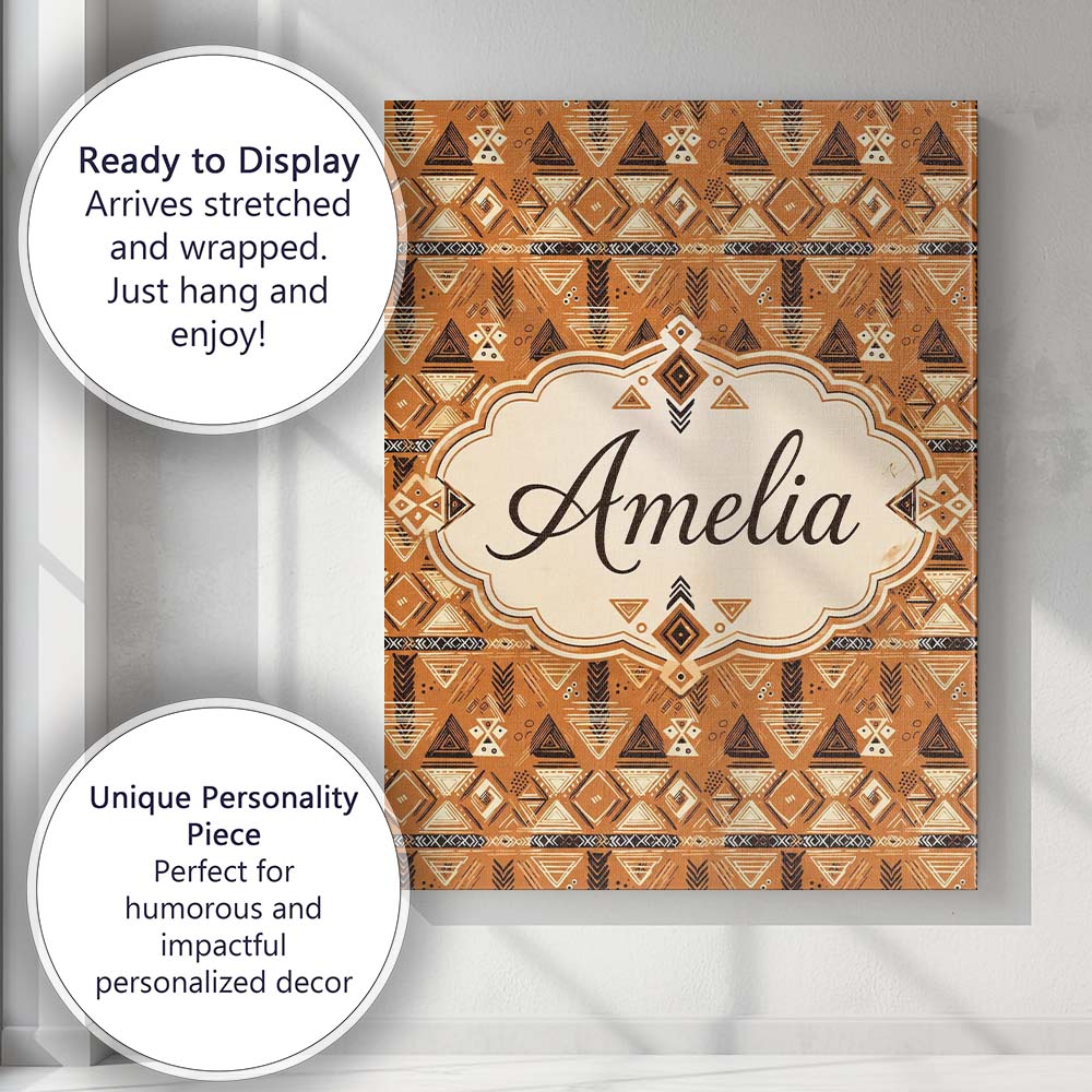 Personalised Name Tribal Geometric Earth Custom  Unique Gift Idea Elegant Feature Canvas Wall Art Print Decor Picture Ready to Hang