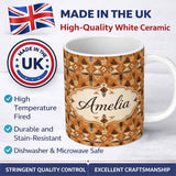 Personalized Custom Name Tribal Geometric Earth Tone Seamless Pattern Abstract Ethnic Design 11oz Ceramic Coffee Tea Mug White Large Handle