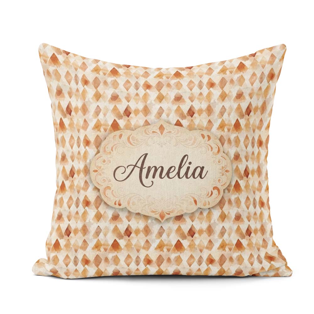 Custom Name Warm Terracotta Watercolor Diamond Seamless Abstract Square Filled Cushion Throw Pillow Sofa Bed Home Decor Zip Washable UK Made