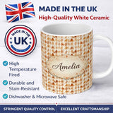 Personalized Custom Name Warm Terracotta Watercolor Diamond Seamless Pattern Modern Abstract 11oz Ceramic Coffee Tea Mug White Large Handle