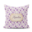 Custom Name Purple Floral Garden Seamless Pattern Soft Botanical Square Filled Cushion Throw Pillow Sofa Bed Home Decor Zip Washable UK Made