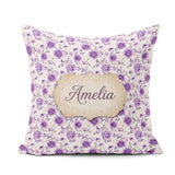 Custom Name Purple Floral Garden Seamless Pattern Soft Botanical Square Filled Cushion Throw Pillow Sofa Bed Home Decor Zip Washable UK Made