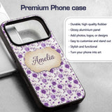 Purple Floral Garden Seamless Printed Design Custom Name Protective Phone Case Mobile Cover Durable Everyday Smartphone Shock Resistant