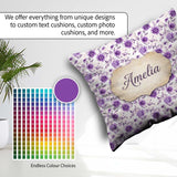 Custom Name Purple Floral Garden Seamless Pattern Soft Botanical Square Filled Cushion Throw Pillow Sofa Bed Home Decor Zip Washable UK Made