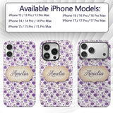 Purple Floral Garden Seamless Printed Design Custom Name Protective Phone Case Mobile Cover Durable Everyday Smartphone Shock Resistant