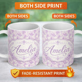 Personalized Custom Name Lavender Vintage Botanical Texture Seamless Pattern Soft Floral 11oz Ceramic Coffee Tea Mug White Large Handle