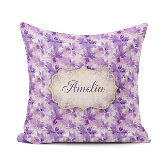Custom Name Purple Watercolor Abstract Seamless Pattern Artistic Square Filled Cushion Throw Pillow Sofa Bed Home Decor Zip Washable UK Made