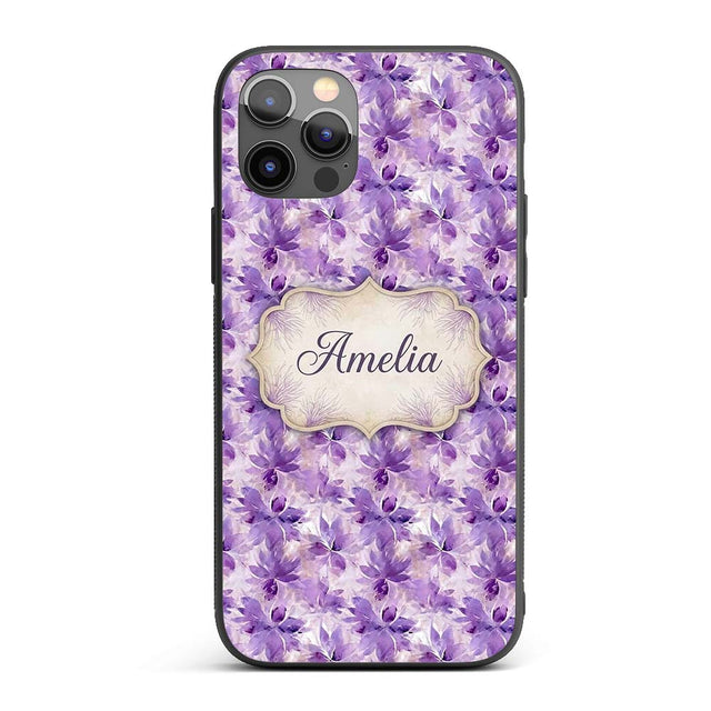 Purple Watercolor Floral Abstract Printed Design Custom Name Protective Phone Case Mobile Cover Durable Everyday Smartphone Shock Resistant