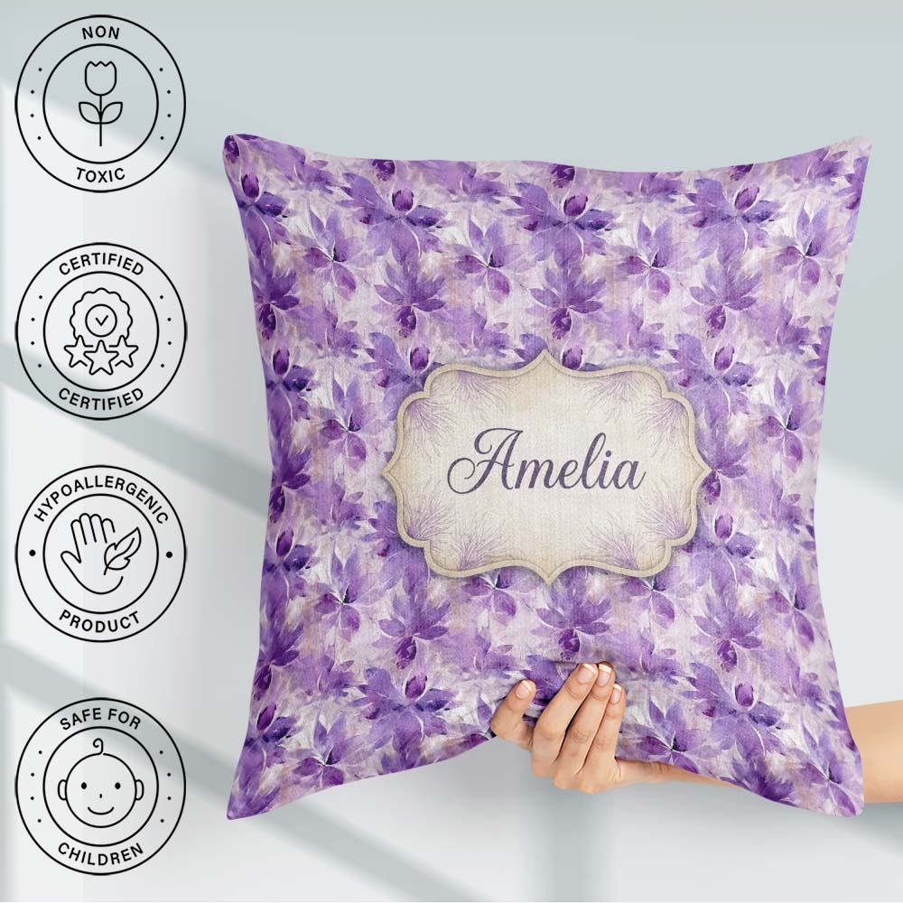 Custom Name Purple Watercolor Abstract Seamless Pattern Artistic Square Filled Cushion Throw Pillow Sofa Bed Home Decor Zip Washable UK Made