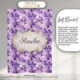 Purple Watercolor Floral Abstract Seamless Pattern Soft Artistic  Personalised Custom Name Super Soft Fleece Blanket Bed Sofa Throw