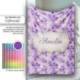 Purple Watercolor Floral Abstract Seamless Pattern Soft Artistic  Personalised Custom Name Super Soft Fleece Blanket Bed Sofa Throw