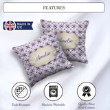 Custom Name Purple Floral Tile Symmetry Seamless Pattern Elegant Square Filled Cushion Throw Pillow Sofa Bed Home Decor Zip Washable UK Made