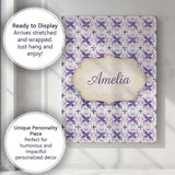Personalised Name Purple Floral Tile Custom Premium Decorative Design Modern Room Accent Canvas Wall Art Print Decor Picture Ready to Hang