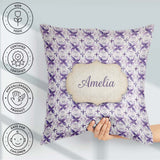Custom Name Purple Floral Tile Symmetry Seamless Pattern Elegant Square Filled Cushion Throw Pillow Sofa Bed Home Decor Zip Washable UK Made