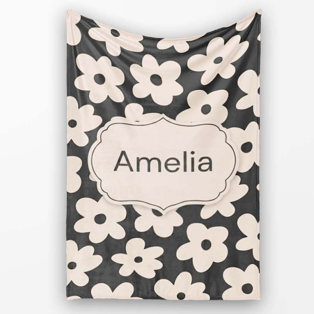 Minimal Beige Flower Silhouette on Dark Background Seamless Pattern  Personalised Custom Name Super Soft Fleece Blanket Bed Sofa Throw