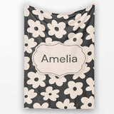 Minimal Beige Flower Silhouette on Dark Background Seamless Pattern  Personalised Custom Name Super Soft Fleece Blanket Bed Sofa Throw