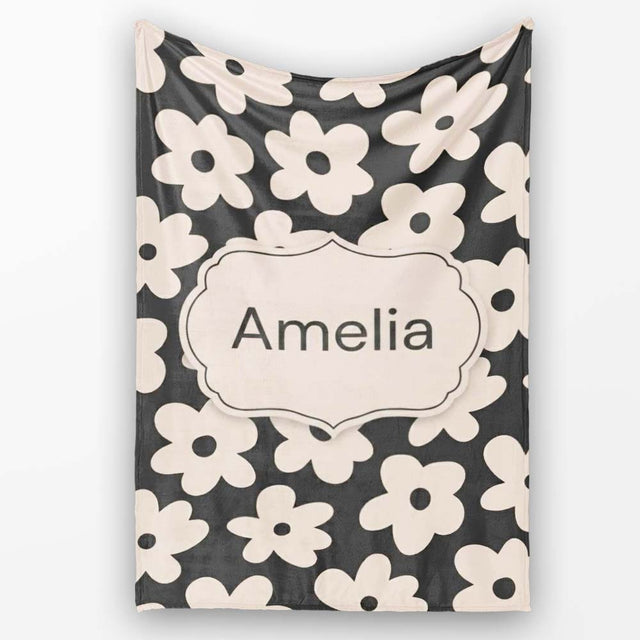Minimal Beige Flower Silhouette on Dark Background Seamless Pattern  Personalised Custom Name Super Soft Fleece Blanket Bed Sofa Throw