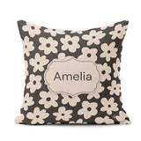 Custom Name Minimal Beige Silhouette on Dark Background Seamless Square Filled Cushion Throw Pillow Sofa Bed Home Decor Zip Washable UK Made