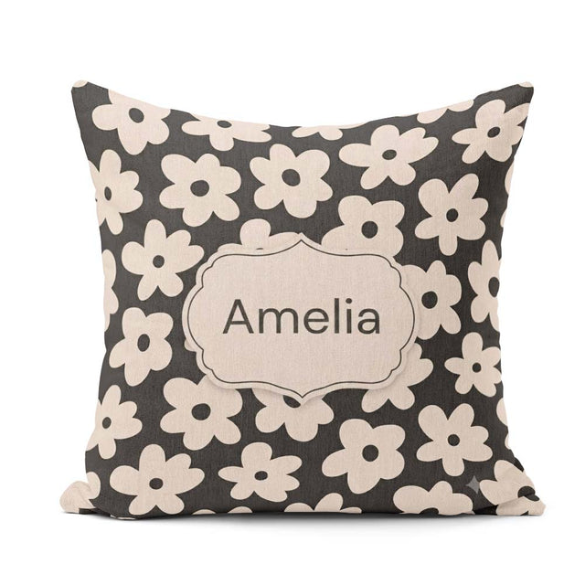 Custom Name Minimal Beige Silhouette on Dark Background Seamless Square Filled Cushion Throw Pillow Sofa Bed Home Decor Zip Washable UK Made