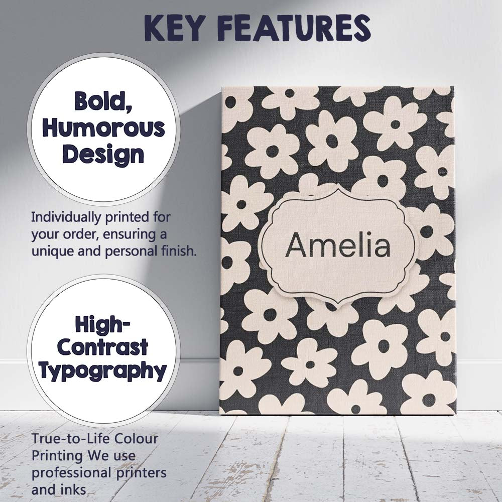 Personalised Name Minimal Beige Flower Custom  Modern Room Accent Elegant Feature Canvas Wall Art Print Decor Picture Ready to Hang