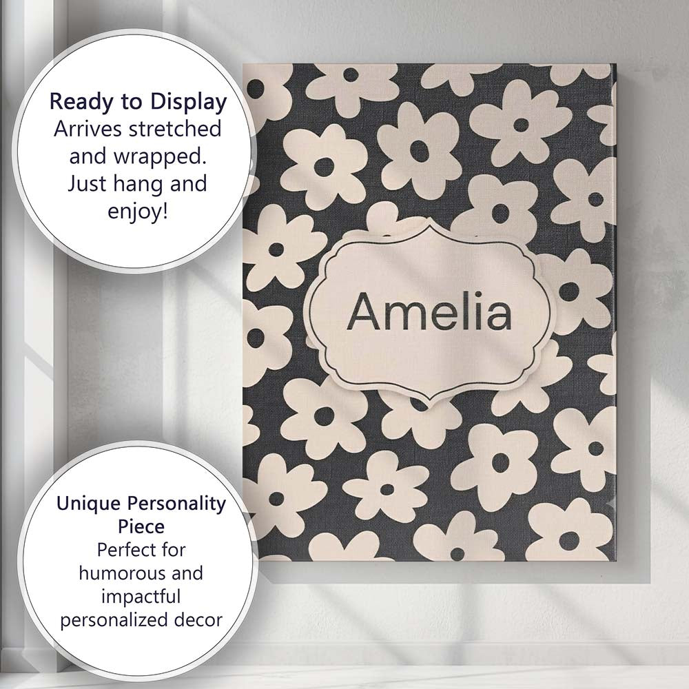 Personalised Name Minimal Beige Flower Custom  Modern Room Accent Elegant Feature Canvas Wall Art Print Decor Picture Ready to Hang