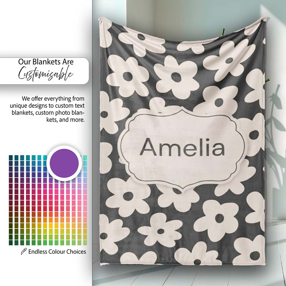 Minimal Beige Flower Silhouette on Dark Background Seamless Pattern  Personalised Custom Name Super Soft Fleece Blanket Bed Sofa Throw