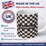 Personalized Custom Name Black White Wavy Checkerboard Seamless Pattern Geometric Style Name 11oz Ceramic Coffee Tea Mug White Large Handle