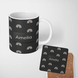 Personalized Custom Name Simple Rainbow Arch Line Art Seamless Pattern Modern Minimal Style 11oz Ceramic Coffee Tea Mug White Large Handle