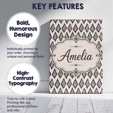 Personalised Name Black Tribal Diamond Ikat Custom  Bespoke Interior Contemporary Canvas Wall Art Print Decor Picture Ready to Hang