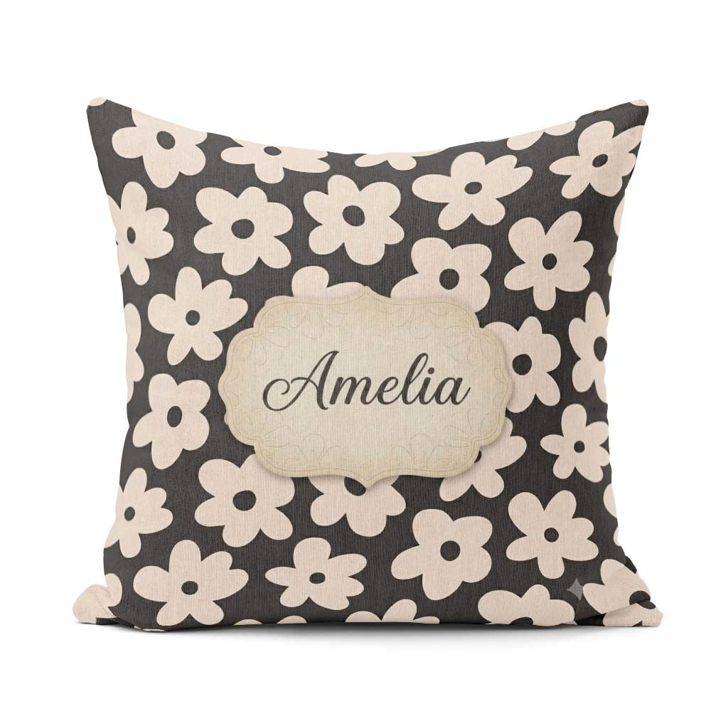 Custom Name Minimal Beige Flower Seamless Pattern Modern Floral Square Filled Cushion Throw Pillow Sofa Bed Home Decor Zip Washable UK Made