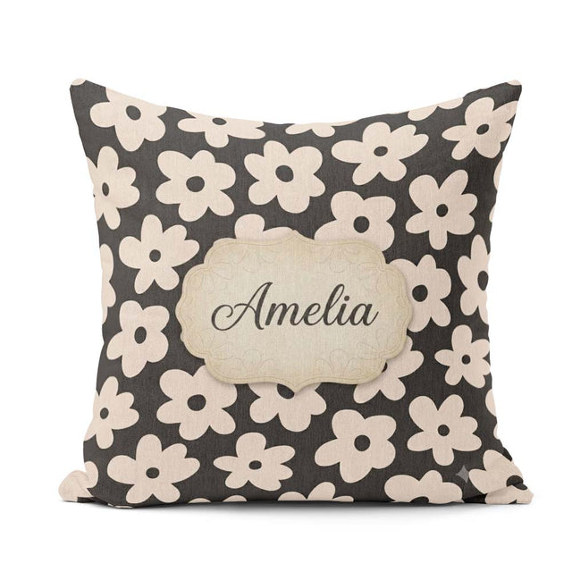 Custom Name Minimal Beige Flower Seamless Pattern Modern Floral Square Filled Cushion Throw Pillow Sofa Bed Home Decor Zip Washable UK Made